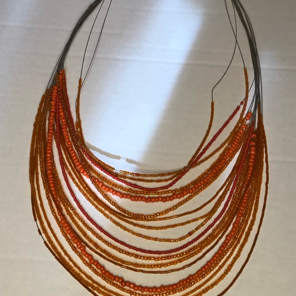 18 Strand Orange Seed Statement Bib Necklace - image 7